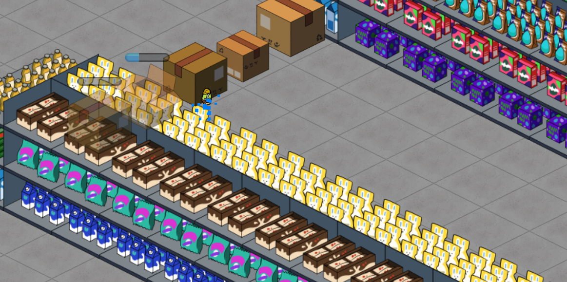 Extinguisher tower firing across aisle with defender unit nearby