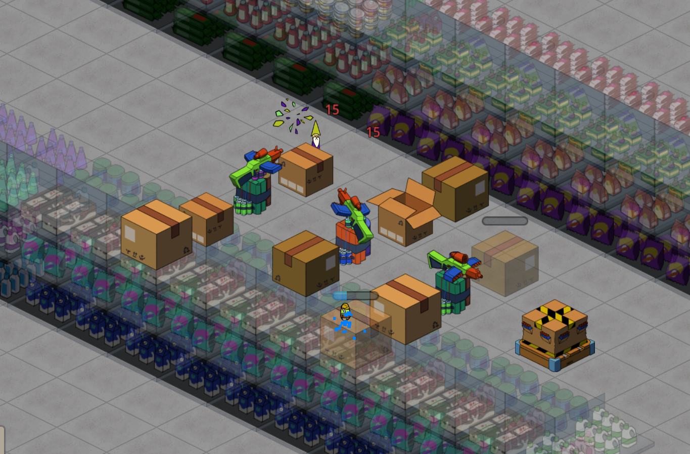 Gnome shattering under tower fire with damage numbers visible