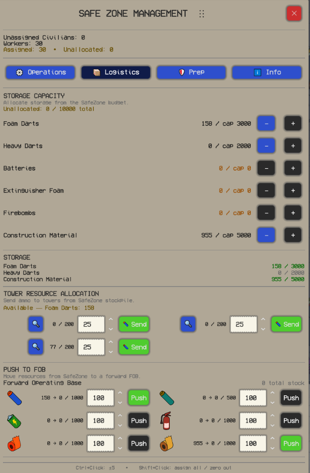 An in-progress view of the rebuilt Safe Zone management panel